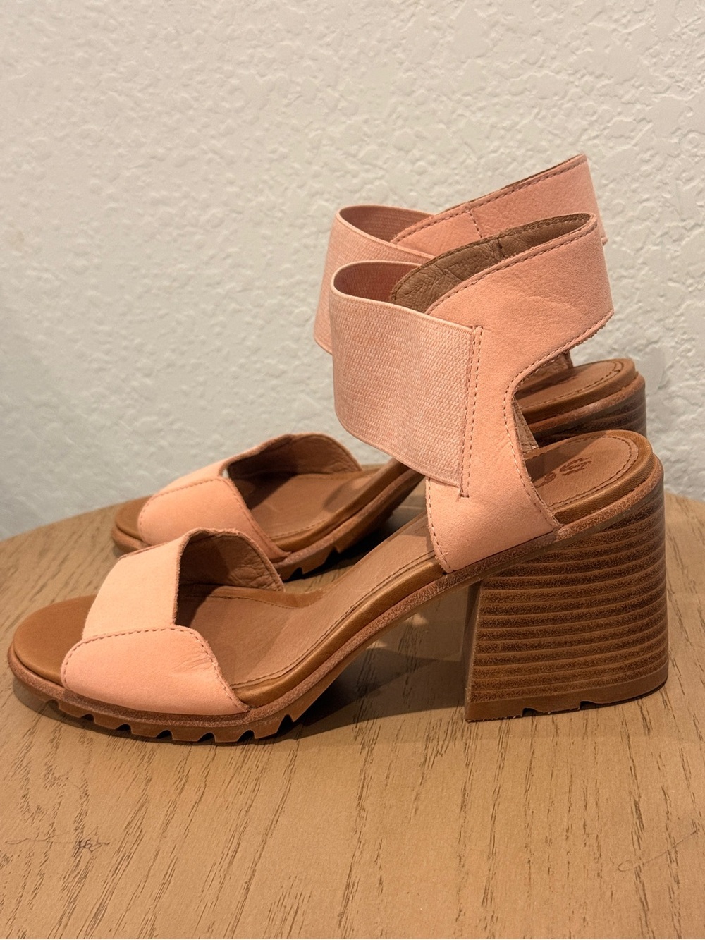 Sorel Peach Elastic Ankle Strap Block Heel Sandals
